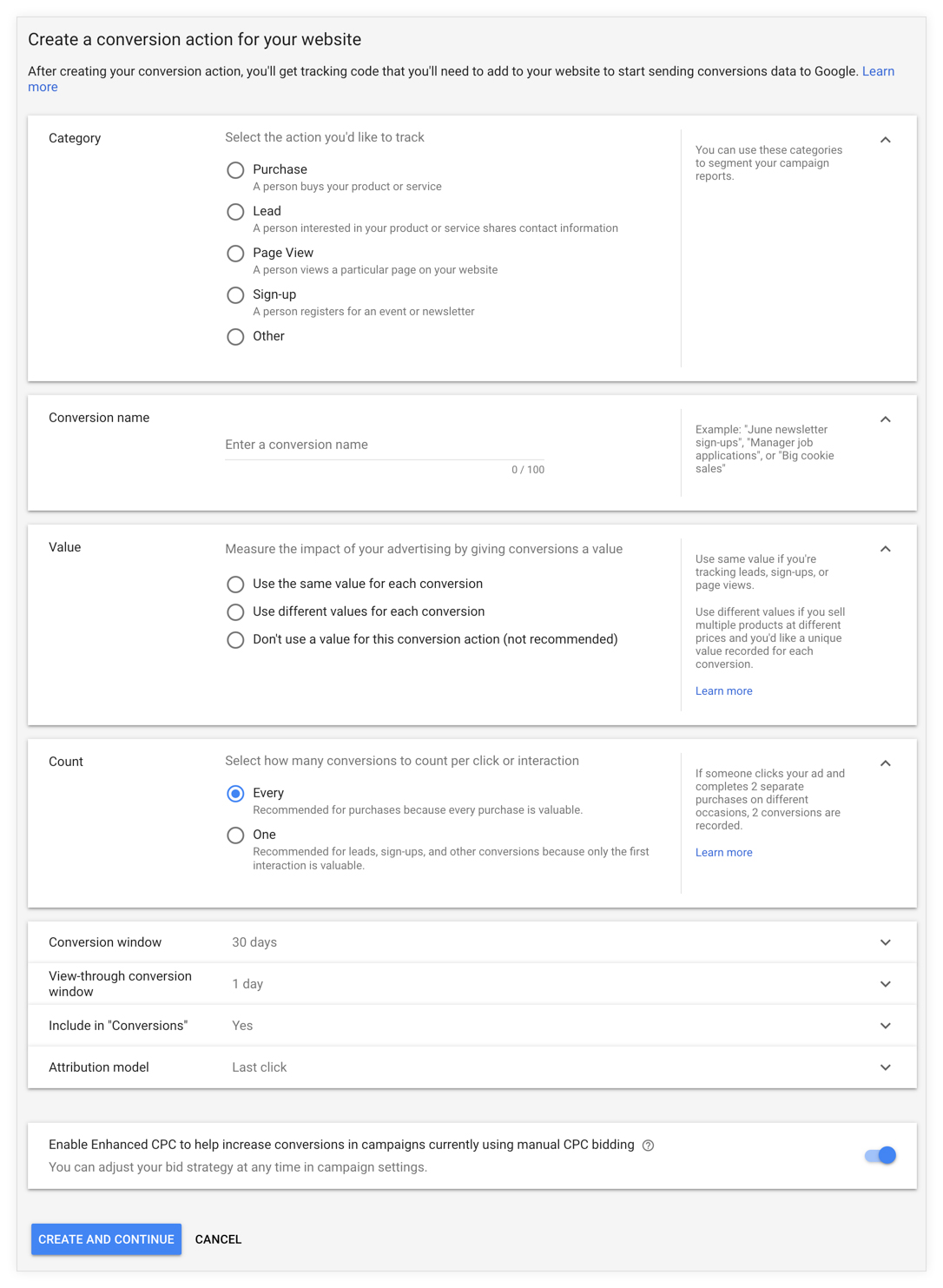 Customize Conversion Tracking Options