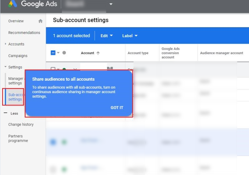 manage google ads account setting