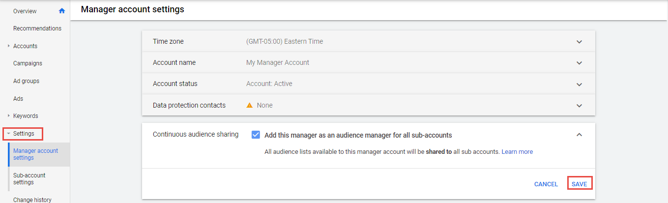 manage account setting